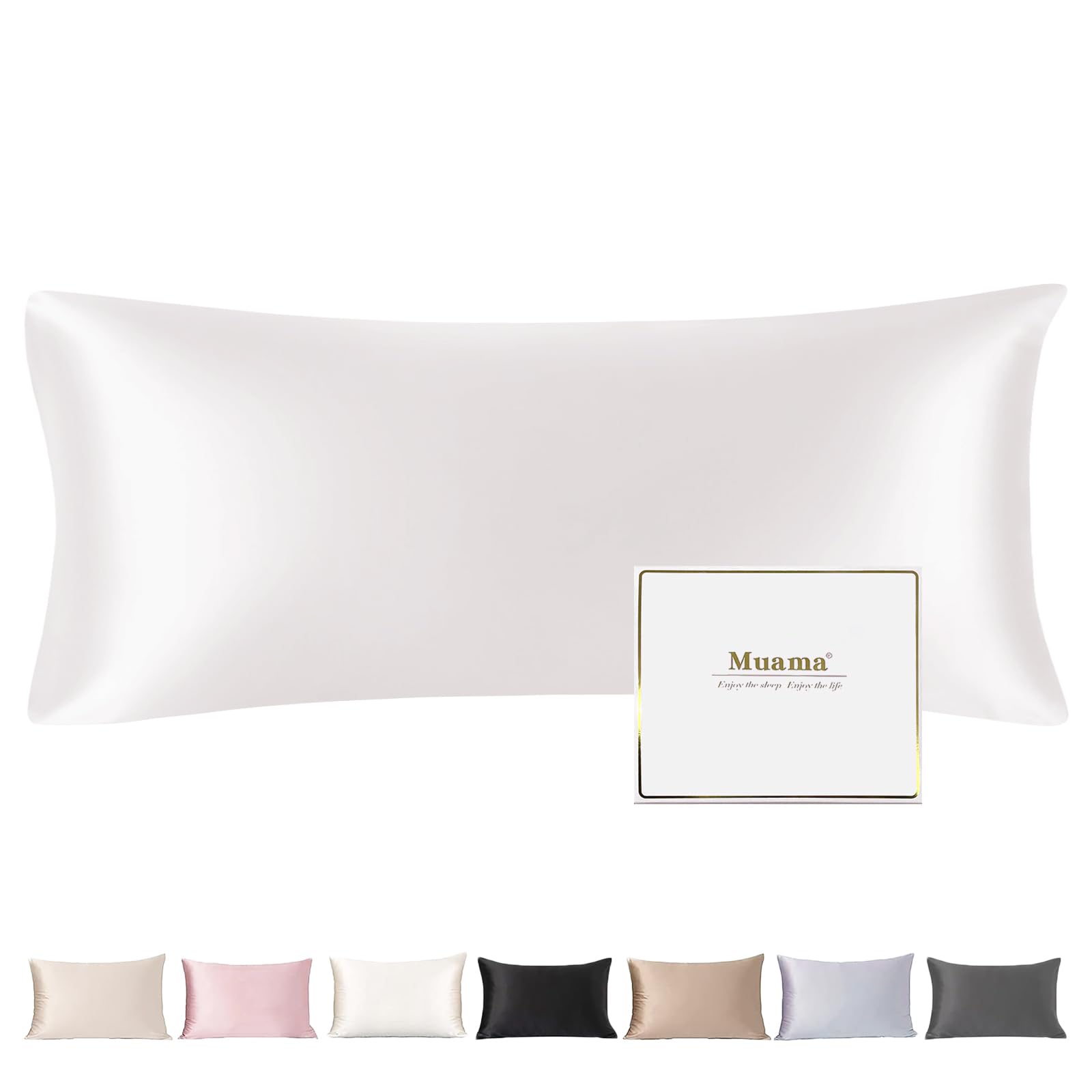 Muama Seidenkissenbezug Maulbeerseide für Haar & Haut | Silk Pillowcase, Reduziert Haar-Frizz & Hautfalten, Thermoregulierend, Kühl, atmungsaktiv, Diskreter Reißverschluss, 1 Stück