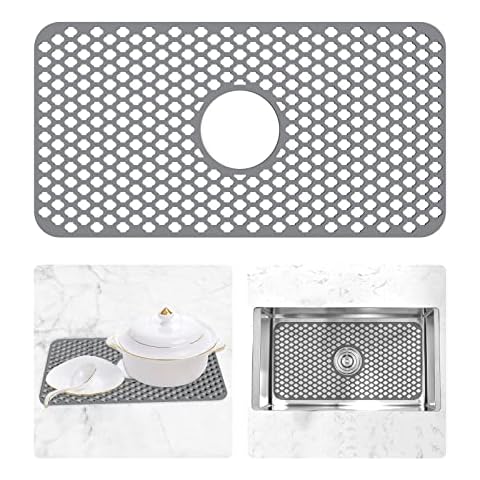 Silicone Sink Mat, 24-3/5” x 13”, APPASO Sink Rack for Bottom of Kitchen Sink, Sink Protector for Kitchen Sink Center Drain, Grey Non-Slip Heat Resistant Bottom Sink Grid, Kitchen Sink Accessories Cover