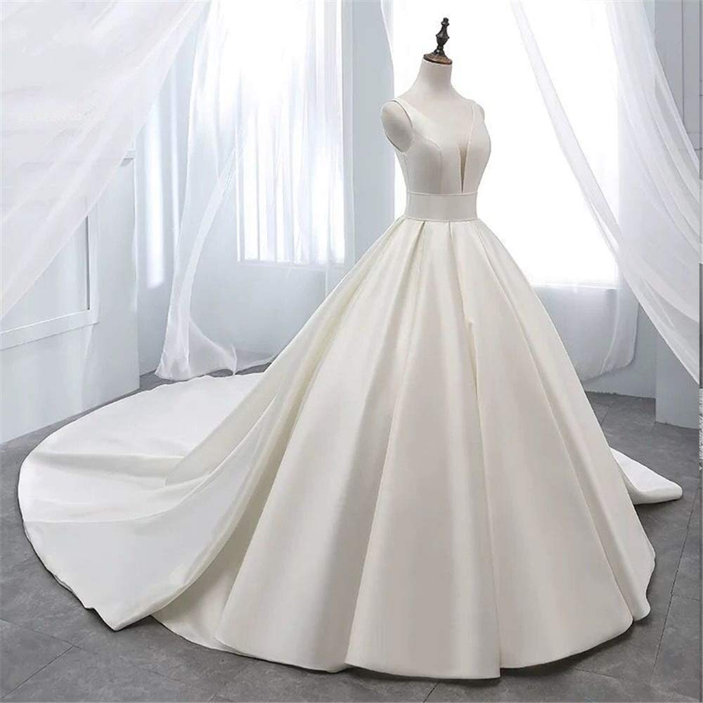Vestido de Dama de Honor de Boda Vestido de Noche de Boda de Manga Corta Y Encaje Largo de Línea, Blanco, 12