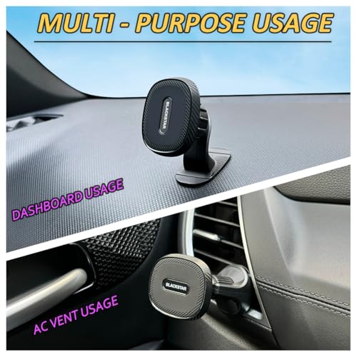 Image of Blackstar Armstrong - Multi-Purpose Magnetic Mobile Holder for Car Dashboard /Windshield with 540 Angle Rotation - Use in AC Vent & Car Dashboard (Incompatible with MagSafe)