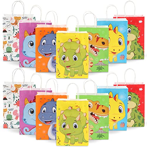 14 Piezas Dinosaurio Bolsas Cumpleaños Infantil Bolsas de Papel con Asas Bolsas Regalo Papel Kraft para Halloween Navidad Dinosaurio Fiesta Bolsas Regalo Cumpleaños Infantil Cover