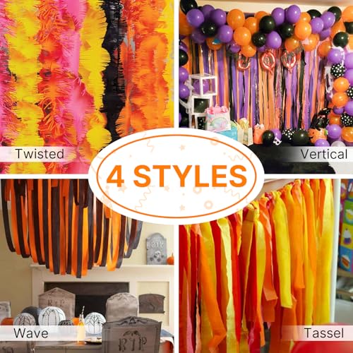Image of PartyWoo Orange Crepe Paper Streamers 8pcs 656ft Pack of Boho Orange Sand White Burbundy Crepe Paper Streamers for Thanksgiving Little Cutie Baby Shower Autumn Luau Theme Birthday Party Decorations