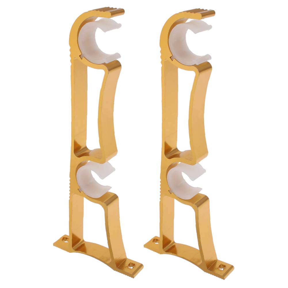 Yinpecly 2Pcs Single Curtain Rod Brackets for Drapery Rod Premium Aluminum Alloy Heavy Duty Curtain Rod Holders for Living Room, Screen Porches, Family Room Gold