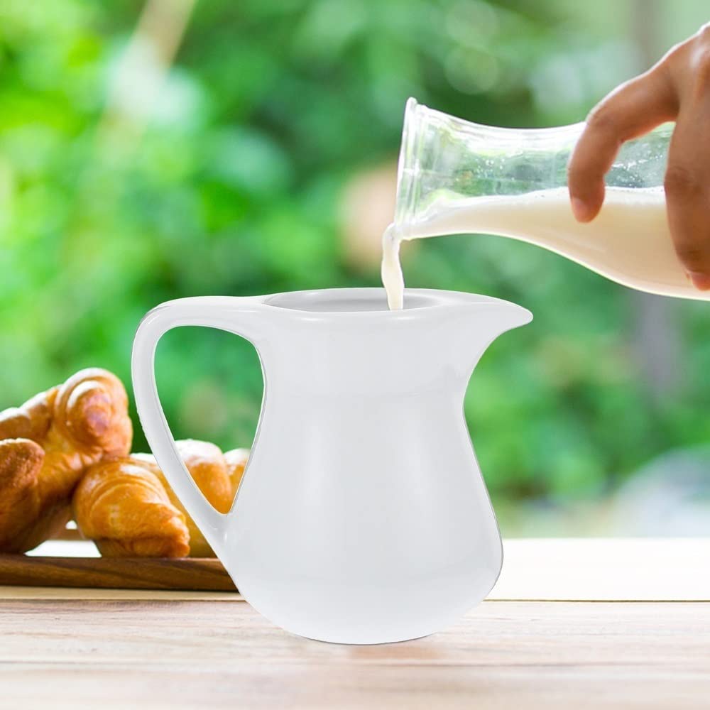 Saucière Isotherme pour Café Et Lait, Pot À Mousse De Lait en Céramique, Pot À Sauce, Pot À Crème De Café, Pot À Lait Expresso en Céramique, Pot À Lait pour Latte,White