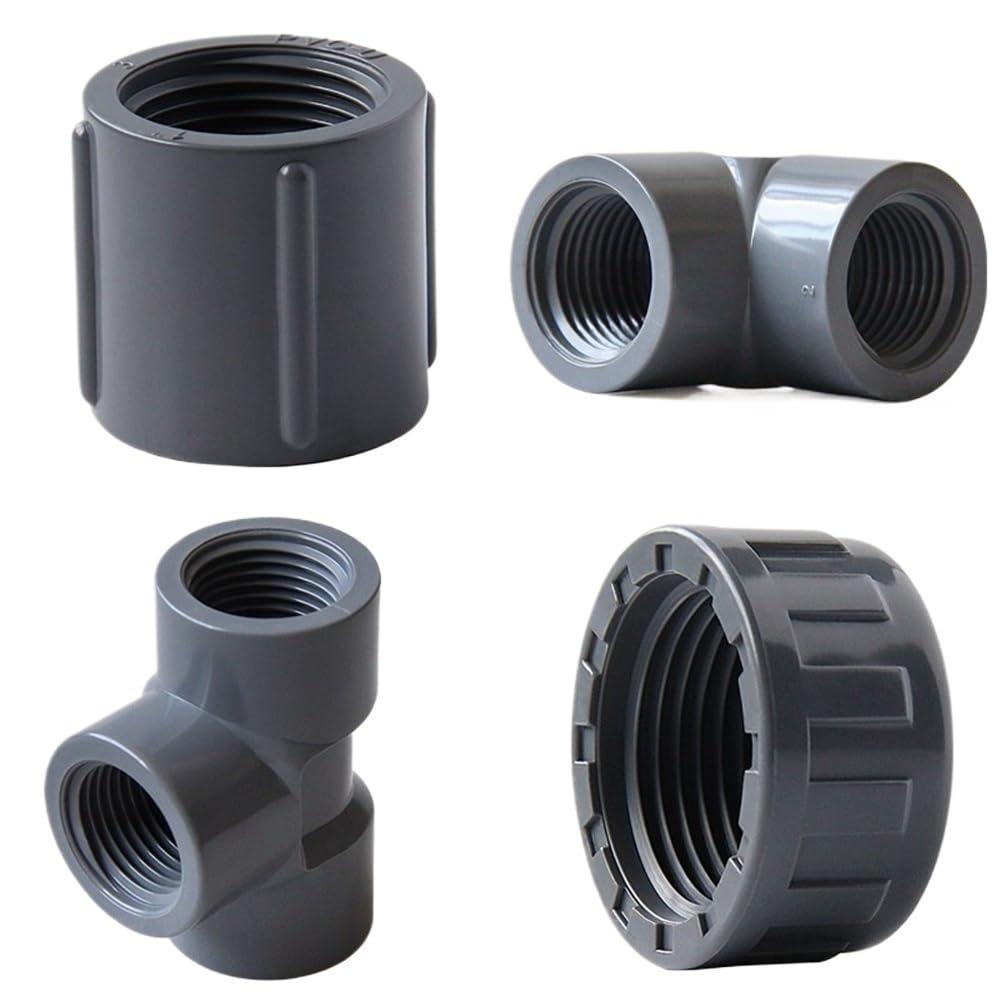 Connettore per tubo in PVC Connettore for tubo in PVC grigio, tappo terminale/raccordo a T da 1/2 pollice a 1 for irrigazione giardino, giunto filettato femmina in, 10 pezzi(Black,1inch)