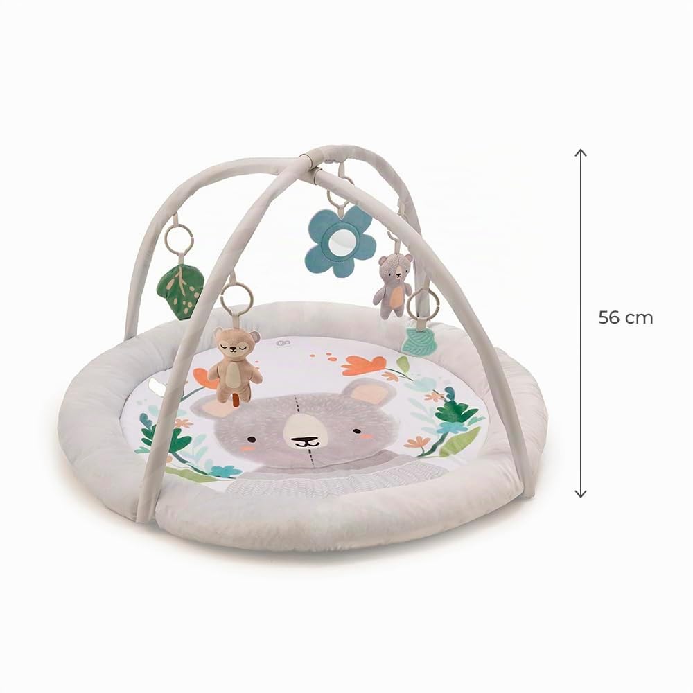 Kinderkraft COZYPLAY Tapis d'Éveil pour Bébé, avec Jouets d'activation, Tapis en Peluche, Lavable en Machine, Facile à Ranger, 2 Arceaux Souples, Gris