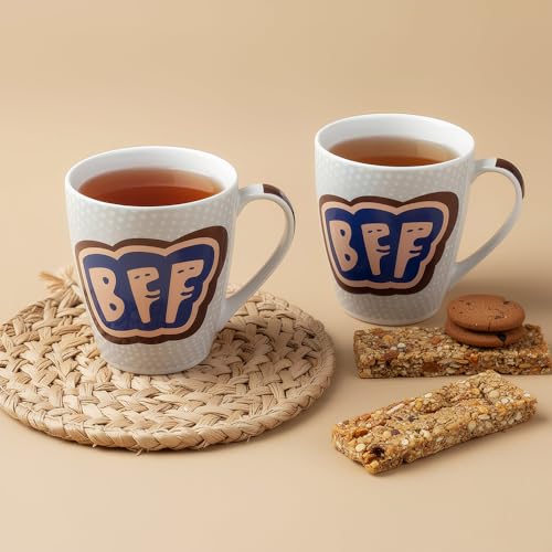 Image of U.P.C. U.P.C.Milk Mug Set of 2 | Ceramic & Bone China Coffee Milk Cups | Designer Printed Tea Coffee Mug Set | Large Capacity Milk Mugs | Microwave Safe Cup Set | Drinkware Gift Set (BFF-Blue)