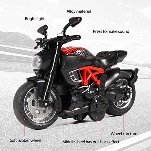 Motorcycle Toy for Boys - Pull Back Motorcycle Toys with Light and Music Toys Motorcycle Model,The Best Gift for Children,Toy Motorcycles for Toddlers (Red)
