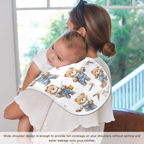 vvfelixl Baby Burp Cloths Cute Bear Repairman Baby Newborn Cotton Burping Cloths Set Babys Washcloths 4 Pack4