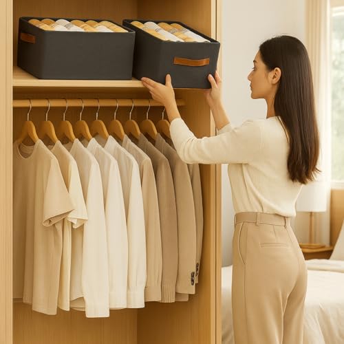 Image of JD FRESH 4 Pcs of Large Foldable Storage Box and Organiser with Metal Frame /Woven Fabric Clothes Organiser with Handle /Wardrobe Organizer for Storage /Almirah Organizer for Shirts /Jeans /Sweater (Grey)