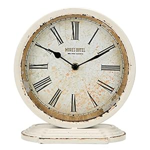 NIKKY HOME Vintage Table Clock Large Metal White Table Clock Retro Non Ticking Desk Clock Antique Desk Clock for Bedroom Living Room for Decor