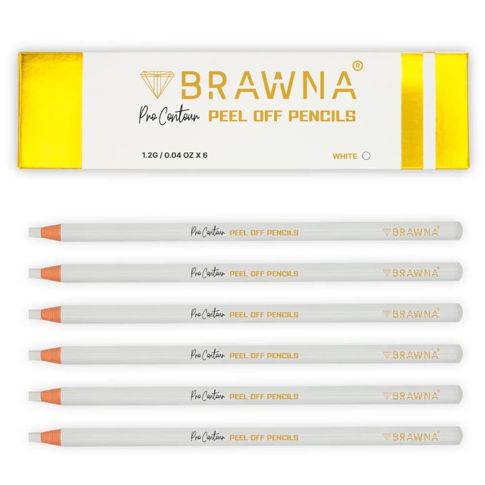 Brawna 6 Pack Brow Pro Peel Off Pencils For Lip & Eyebrow Mapping - Microblading Supplies - White