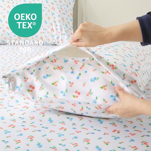 Image of MUXHOMO Queen Size 4 Piece Sheet Set, Soft & Breathable Sheet for Bedroom with Deep Pocket Up to 16 inch, Wrinkle-Free & Cooling Bed Sheet with Flat Sheet, Fitted Sheet & Pillowcases - Bicolor Floral