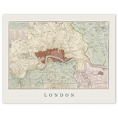 Vintage London England Map Prints, 1 (11x14) Unframed Photos, Wall Art Decor Gifts Under 15 for Home Office Studio Lounge Shop Man Cave College Student Teacher Coach World Travel Geography Fan