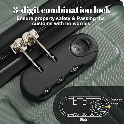 Image of 6 Pcs ABS Hardshell Luggage Set Spinner Wheel Suitcase Suitcase Army Green