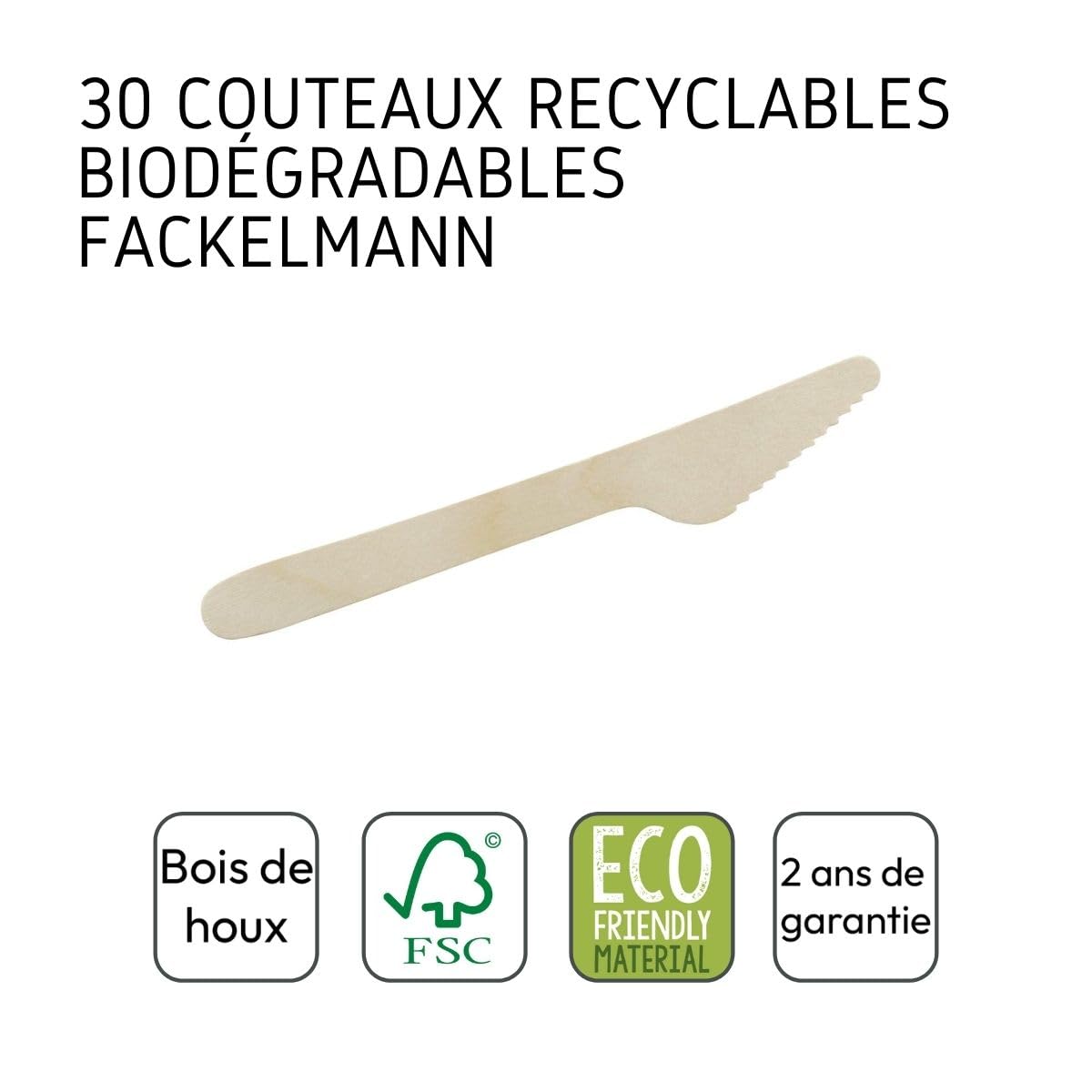 Fackelmann 31027 - Set di 30 coltelli monouso in legno FSC, coltelli monouso biodegradabili, legno certificato FSC, 16,5 x 2,5 cm