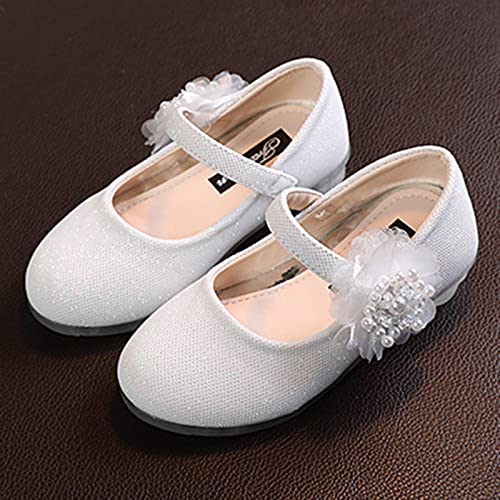 Children Leather Single Shoes Pearl Big Flower Girl Small Leather Shoes Children Princess Shoes Children Shoes (White, 5.5-6 Years Little Child)3