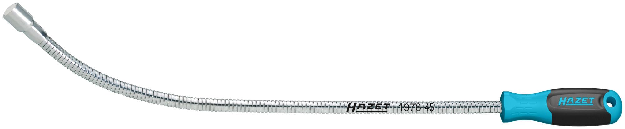 Hazet Visor magnético 1976-45, 15 mm de diámetro, 515 mm de longitud, eje flexible, imán permanente, fuerza de sujeción 44,1 N, 4500 g de capacidad de carga, mango con orificio para colgar