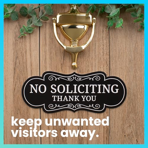 Image of ExcelMark Premium No Soliciting Sign for House - Made in the USA (Medium - 2.8 inchx 7 inch, Black with White Letters)