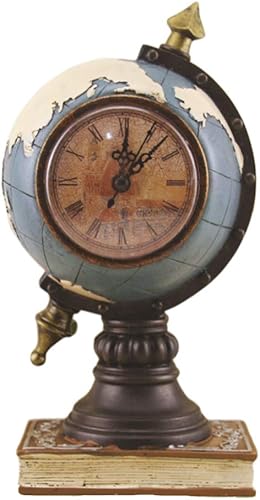 Reloj de escritorio vintage con diseño de globo, reloj de metal, mapa del mundo, retro, antiguo, reloj de mesa, adorno para decoración de escritorio