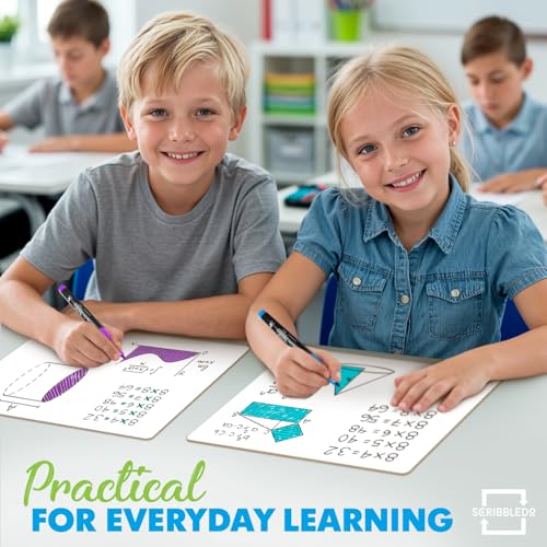 Scribbledo 6 Pack Small White Board Dry Erase Boards Classroom Pack Mini White Boards 9" x12” Personal Whiteboards for Students Teachers School Supplies Lapboards l 6 Mini Whiteboard Erasers Included