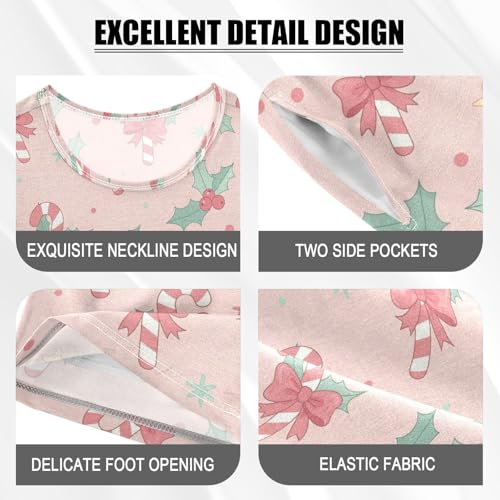 Pajama Short Sets Candy Canes with Holly Leaves Soft Cotton Summer Sleepwear 2 Piece PJS Size 5-14T3