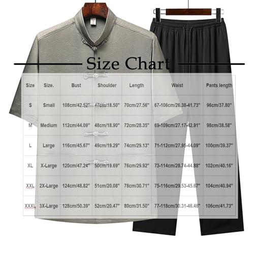 Cambkatl Men's Tang Suit Chinese Traditional Mandarin Collar Kung Fu Shirts Short Sleeve Tai Chi Clothes 2 Piece Outfits3