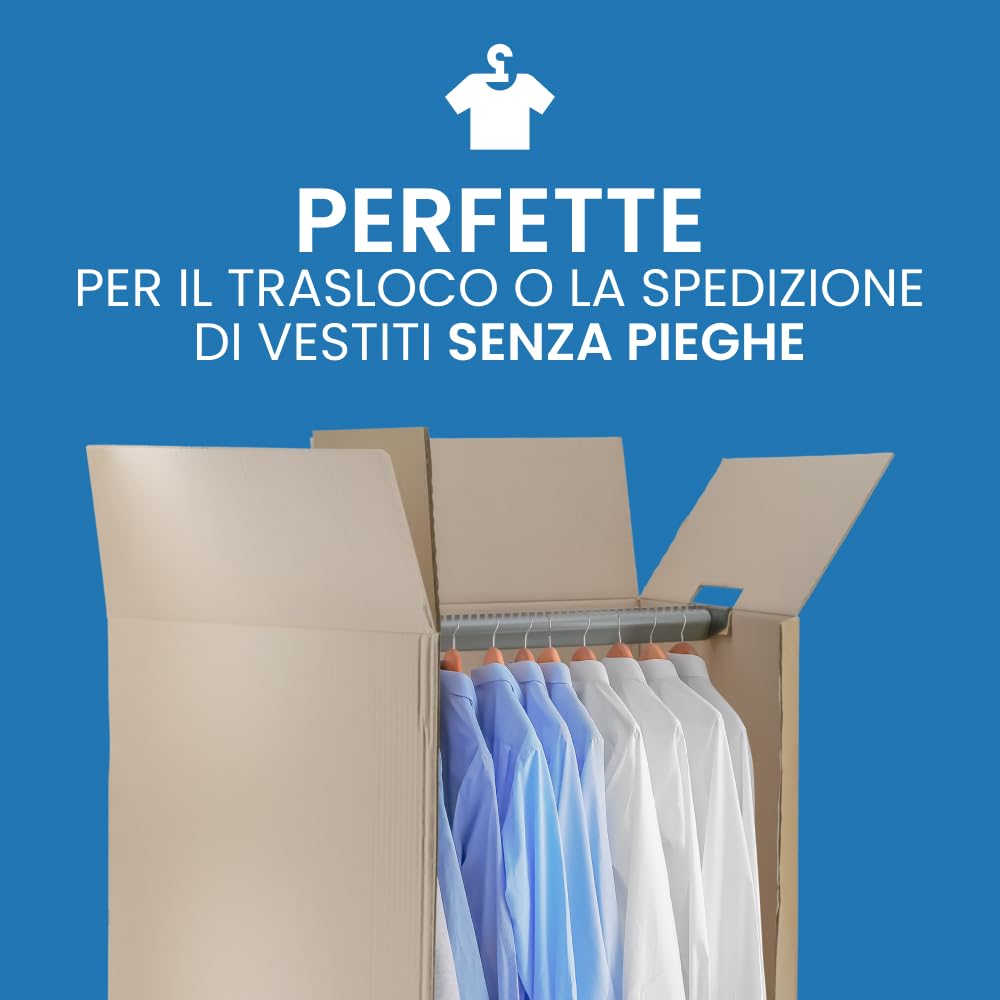 IMBALLAGGI 2000 Scatole Cartone Porta Abiti con Barra Appendiabiti 50x50 cm h 110 cm Scatoloni Doppia Onda per Trasloco Armadio 2 pezzi + Nastro Adesivo