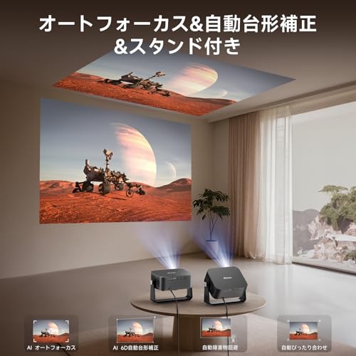 undefined 【2025革新360°回転可能】iSinbox プロジェクター 家庭用 小型 天井投影 1200ASNI 高輝度 1080P 4K対応 オートフォーカス 6D&6P自動台形補正 双方向bluetooth5.3 Wi-Fi6 ホームプロジェクター 300"大画面 リビング 家庭用Projector 持ち運び IOS/Android/パソコン/DVD/PS機/HDMI接続可 プレゼントに最適(黒) の商品画像 2