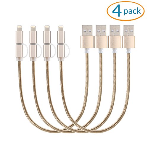 NexGadget 4 PACKS 2-in-1 High Speed USB Charging/Sync Data Cable [10 Inches] Nylon Braided Micro USB Cable Lightning Cable for iPhone 5/5S/6/6 Plus/6S/6S Plus Android Samsung