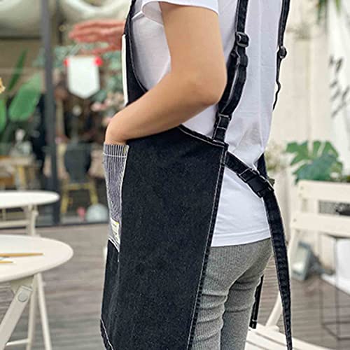 Grembiule da Barista Grembiuli da Uomo in Denim Grembiule Jean per Parrucchiere con Tasche Incrociate sul Retro per camerieri Barbecue