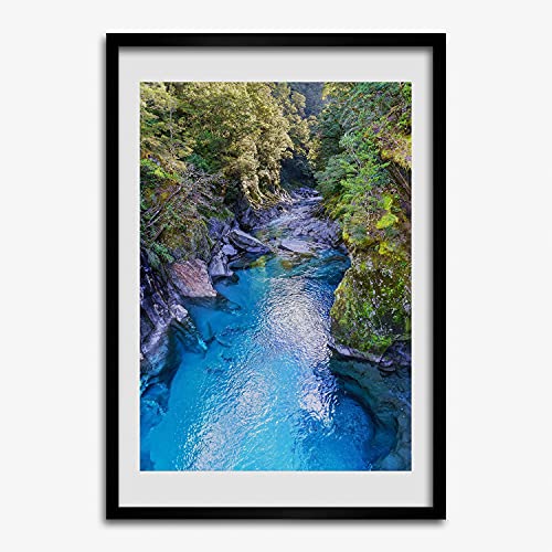 Cadre photo 50x70 cm Tulup en bois MDF avec affiche de peinture moderne de rivière dans la forêt