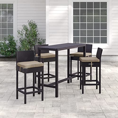 Image of BRISHI Outdoor Bar Set Garden Patio Bar Set 1+4 4 Chairs and Table Set Balcony Bar Table with Stool Set (Black)