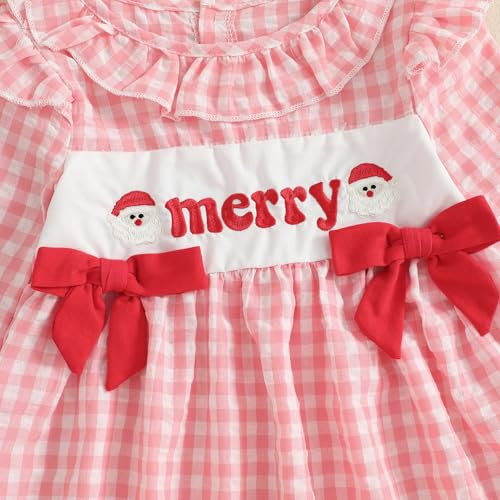 Little Girls Christmas Dress Santa Embroidery Plaid Print Long Sleeve A-Line Dresses Christmas Outfits3