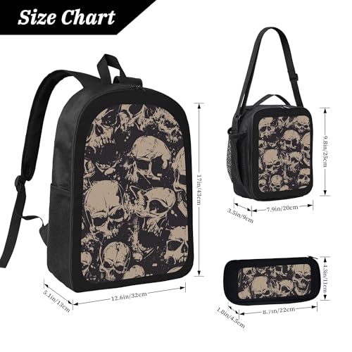 Bohemian Skull Cool 3 Pcs 17 Inches Backpack Set with Insulated Lunch Bag And Pencil Pouch Large Back Pack for Men Women Lunchbox Pencil Case Waterproof Backpacks Lunch Box 3 Piece Daypacks4