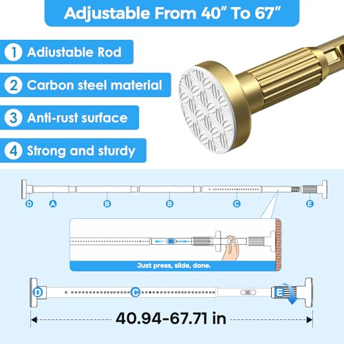 Image of AIZESI 41-67 Inch Heavy Duty Gold Tension Curtain Rod - No Drilling, Adjustable, Rust-Proof for Outdoor, Living Room, Bathroom