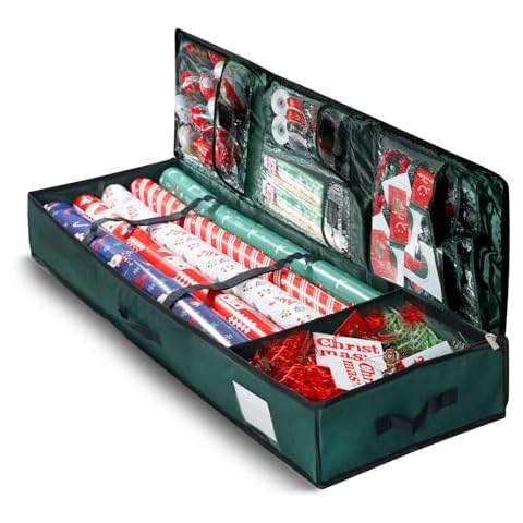 YKL Gift Wrap Organizer 42 Inch, 600d Oxford Fabric Christmas Wrapping Paper Storage Containers Bag w/Useful Pockets Fits Storing Rolls, Ribbons, Bows Green Cover