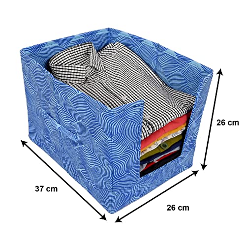 Image of Kuber Industries Lehariya Printed Non-Woven Foldable Shirt Stacker Closet Organizer With Handles- Pack of 6 (Blue)-HS43KUBMART26494