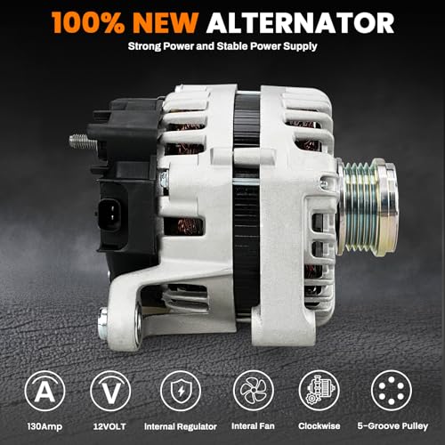Image of 11654 130A Alternator for Chevrolet Cruze 2012-2015 1.4L Turbo | Fits Cruze Limited 2016; 12V 5-Groove Clutch Pulley, Replaces 13581891 13588290 13597227