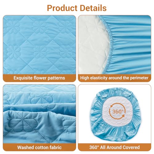 Image of Waterproof Mattress Protector, Noiseless Queen Size Mattress Pad with Deep Pocket Fitted Up to 2-12 inches, Soft Breathable Bed Mattress Cover Washable for Bedroom, Hotel (1, Blue, Queen)