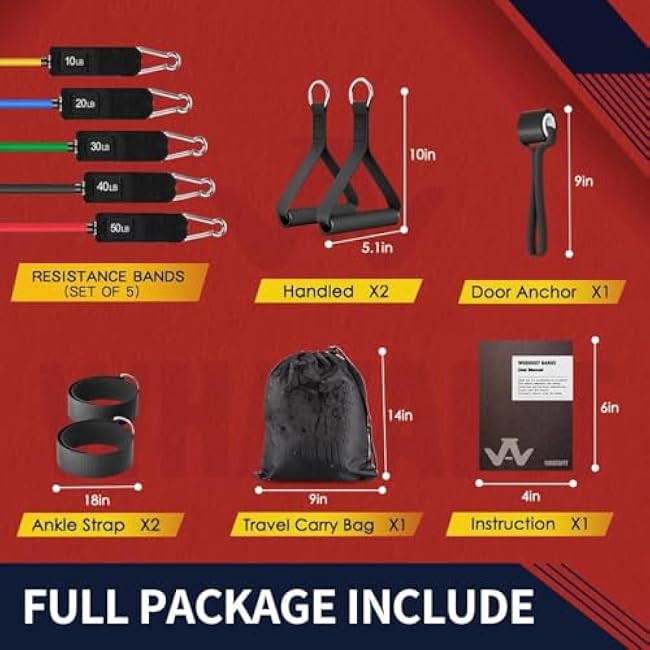 WHATAFIT Resistance Bands, Exercise Bands£¬Resistance Bands for Working Out, Work Out Bands with Handles for Men and Women Fitness, Strength Training Home Gym Equipment