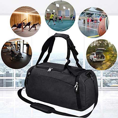 Gym Duffle Bag Waterproof Travel Weekender Bag for Men Women Duffel Bag Backpack with Shoes Compartment Overnight Bag 40L (Black)