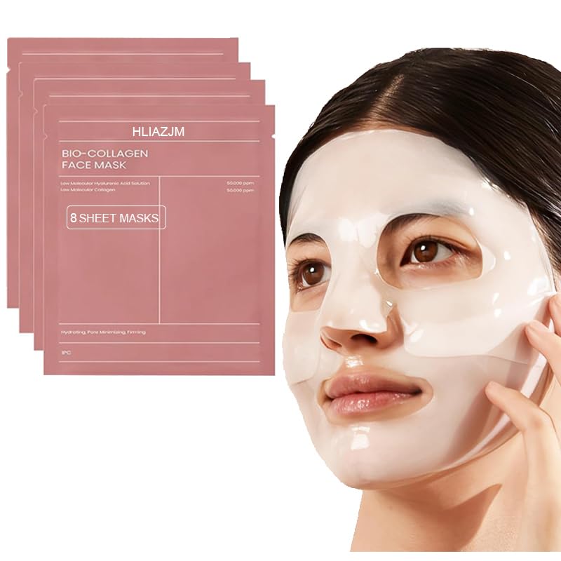 8PCS Bio Collagen Mask Overnight,Bio-Collagen Real Deep Mask,Mascarilla de Colageno,Mascarilla Bio Colágeno Noche,Faciales Iluminar el Color de La Piel,Reducir las Líneas Finas,Hidratante (2BOX)