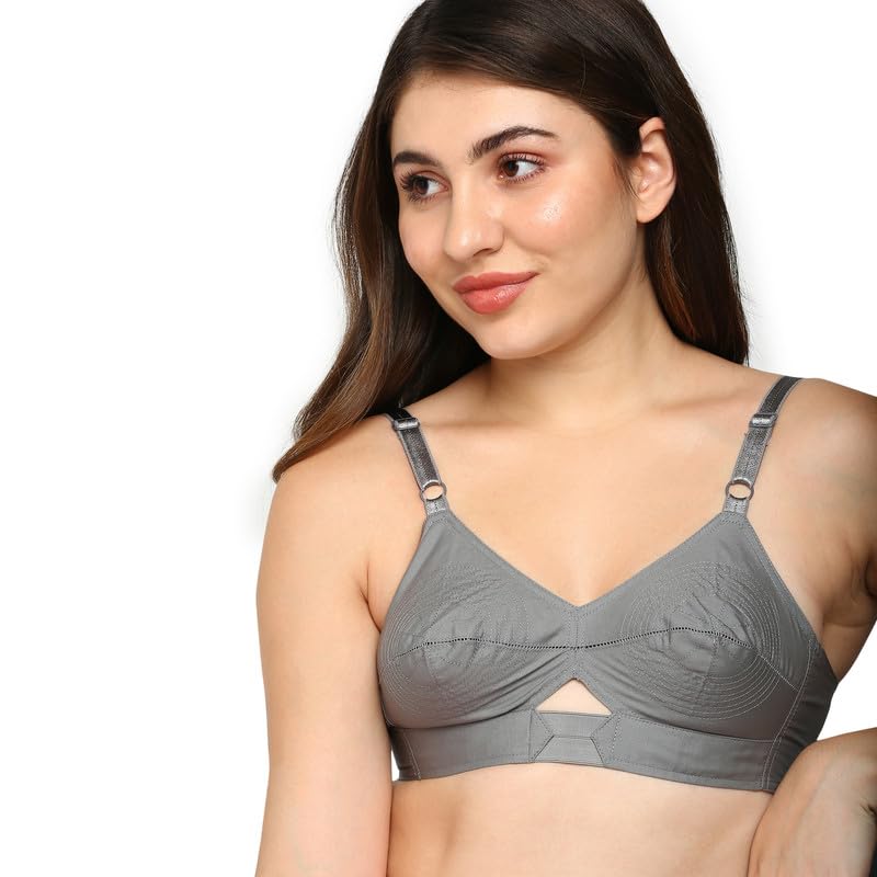 Image of BLOSSOM Priyasajini Women's Full Coverage 100% Woven Cotton Single Layer Round Stitch Non Padded Wirefree Conical Cup Everyday Bra