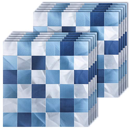 50% Off Discount HomeyMosaic Peel and Stick Backsplash Tile for Kitchen,Aluminum Surface Wall Decor Metal Stickers Square(10 Sheets,Gradient Dark Blue)