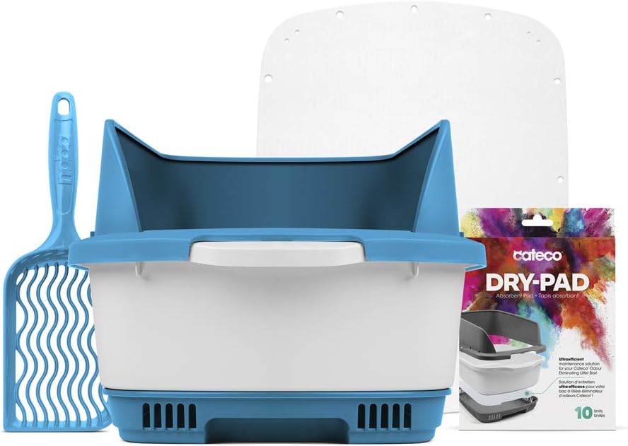 Cateco Cat Litter Box Complete Starter Kit With Height Extension, 10 Dry Pads And Scoop