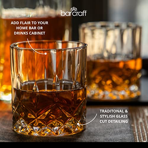 Image of BarCraft Premium Whisky Decanter & Glass Gift Set for thinKitchen - 5 Piece Cut-Glass Tumbler Set for Bourbon & Scotch, 900ml Decanter + 4 Glasses