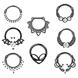 aro tragus mujer 👽︎Septum Piercing Jewelry Set👽︎ Anillos de tabique de plata de 8 piezas, estilos exquisitos: murciélago, alien, cz, ópalo, te hacen más elegante y atractivo de usar.