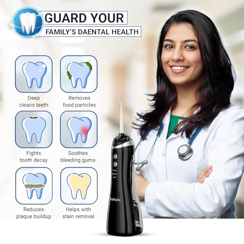 Image of Aqua Floss Water Flosser for Teeth - 250ML Portable Oral Irrigator with 3 Modes, 4 Jet Tips, 2000mAh Battery, IPX7 Waterproof, Dental Floss for Deep Teeth Cleaning (Black)