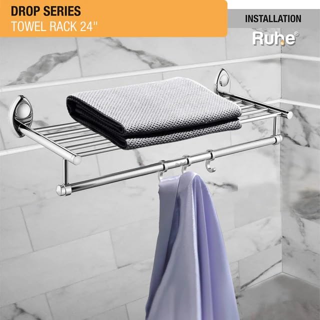 Image of Ruhe Drop Towel Rack Premium Stainless Steel | Towel Cloth Rack /Holder /Stand /Shelf Accessories for Bathroom and Kitchen | 24 Inches